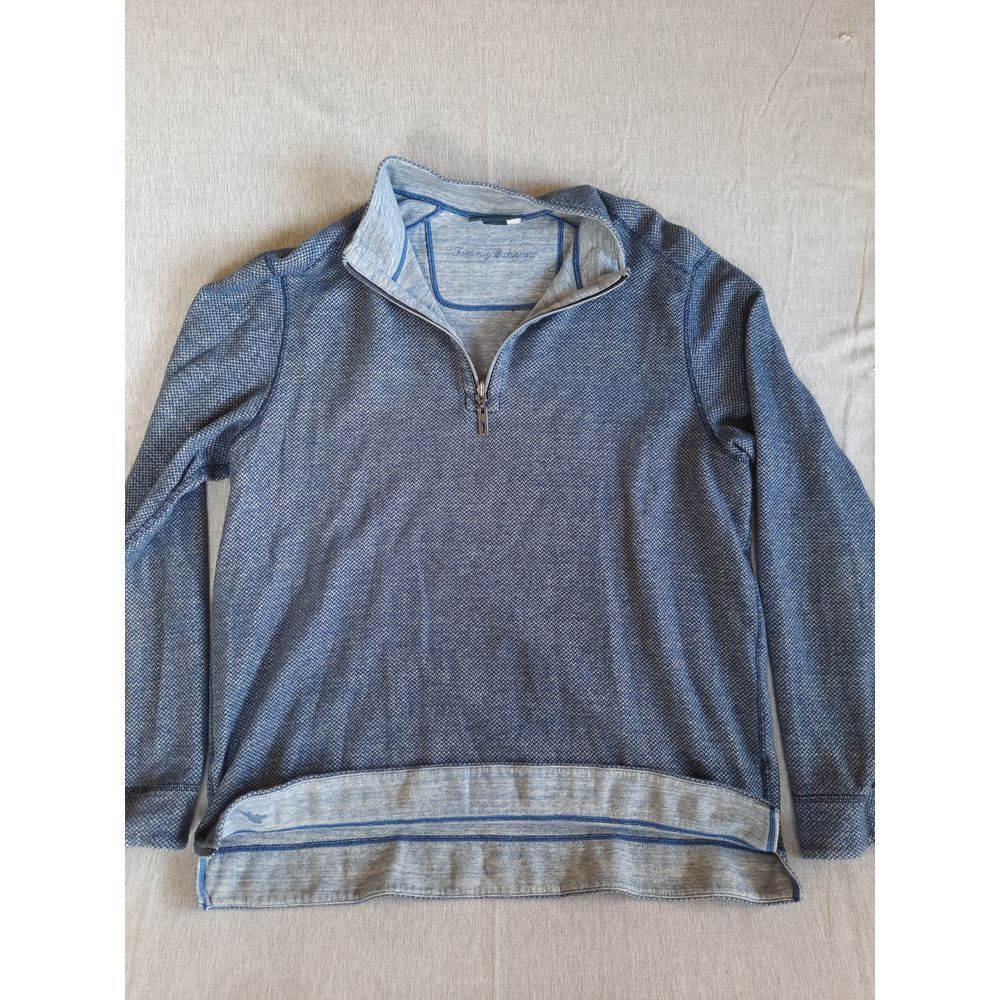 Tommy Bahama Reversible Mens Large Blue 1/4 Zip-Up Pullover Cotton Nylon Sweater